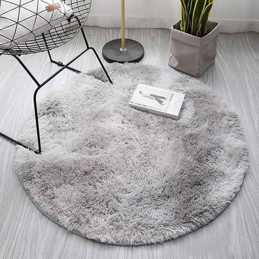 FREE P&P Round Rugs for Bedrooms Fluffy Living Room Circle Area Rug Soft Shaggy Carpet for Kids Room Floor Mat (Grey white, 80cm)