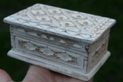 Wooden Carved Box | White Washed 4,6" x 3" H-2,2"