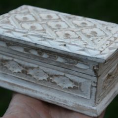 Wooden Carved Box | White Washed 4,6" x 3" H-2,2"