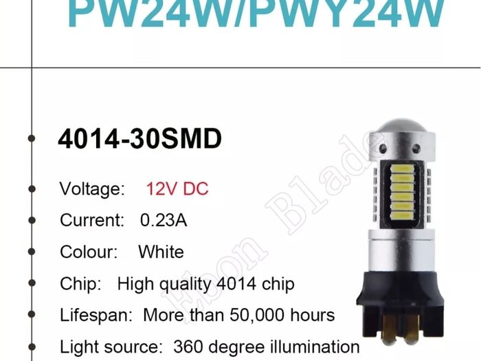 2pcs Xenon White PW24W PWY24W LED Bulbs For Audi BMW VW Daytime Running Lights