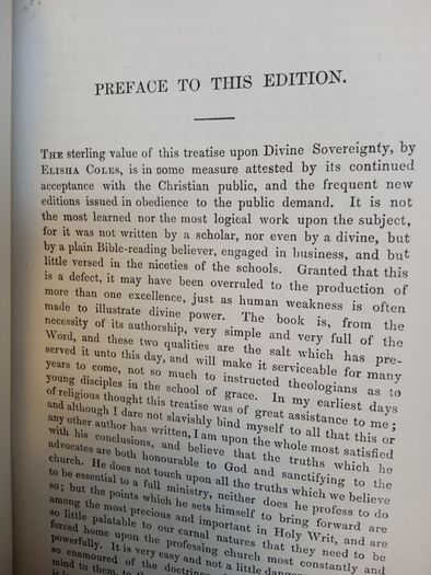 A Practical Discourse of God's Sovereignty with Other Material Points Derived Thence by Elisha Coles. With Brief Preface by C. H. Spurgeon (LP113)