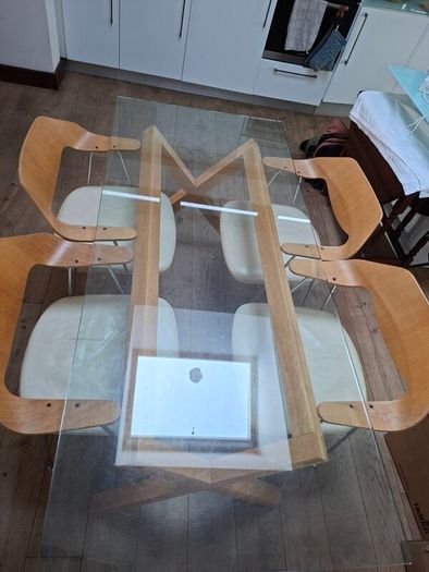 Dining table with glass top and 4 chairs