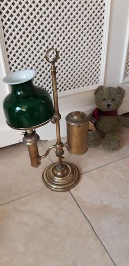 Elegant Victorian Adjustable Brass Student Lamp with Racing Green Ceramic Shade