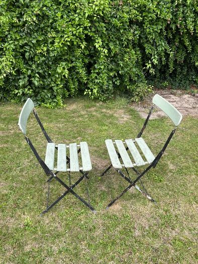 Pair of 1930s Vintage Green Folding Garden Chairs