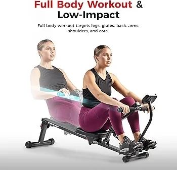 Compact Adjustable Rowing Machine, Cardio Exercise Equipment with 12 Levels of Resistance for Complete Body Workouts