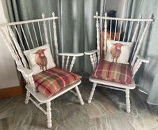 Matching wooden fireside chairs