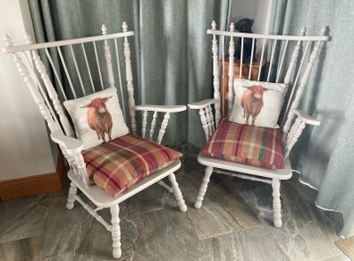 Matching wooden fireside chairs
