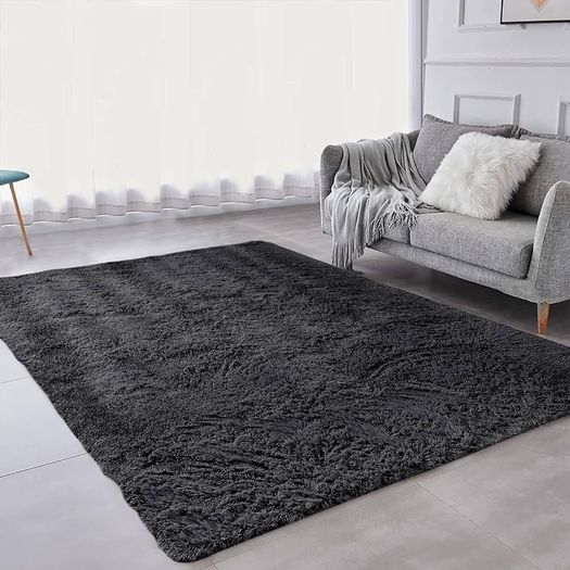 NEW SALE | Rugs Living Room - Modern Black Area Rugs for Bedroom Non Slip -Super Soft Fluffy Shaggy Thick Pile Small Rug Non-Shedding Easy To Clean, 50cm x 80cm