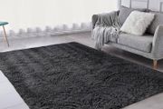 NEW SALE | Rugs Living Room - Modern Black Area Rugs for Bedroom Non Slip -Super Soft Fluffy Shaggy Thick Pile Small Rug Non-Shedding Easy To Clean, 50cm x 80cm