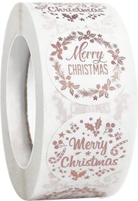 Christmas Stickers Clear, 500 PCS Happy Christmas Round Self Adhesive Stickers Presents Cards Tag Seals Label Scrapbooking Gift Craft Box Sticker Kids Decals 1inch/2.5cm (FREE POSTAGE)