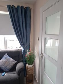 teal curtains