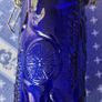 Neiman Marcus Vintage cobalt blue glass storage canister featuring an embossed fruit pattern Image 3