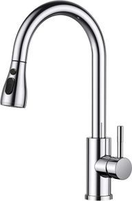 Kitchen Tap, Kitchen Mixer Taps with Pull Out Sprayer, Swivel Single Handle High Arc Pull Down Stainless Steel Sink Faucet, Polished Chrome