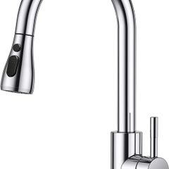 Kitchen Tap, Kitchen Mixer Taps with Pull Out Sprayer, Swivel Single Handle High Arc Pull Down Stainless Steel Sink Faucet, Polished Chrome