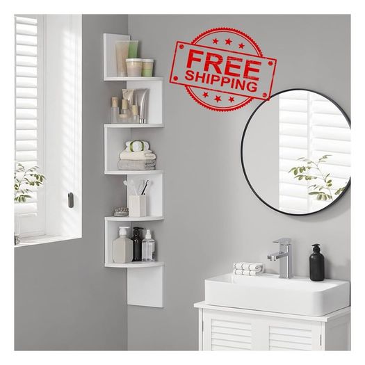 NEW SALE | Corner Shelf, 5-tier Floating Wall Shelf With Zigzag Design, Bookshelf, White