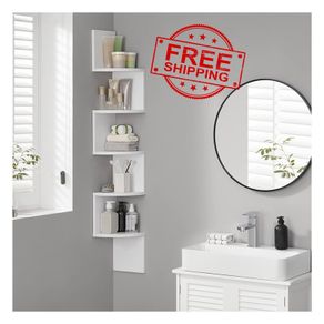 NEW SALE | Corner Shelf, 5-tier Floating Wall Shelf With Zigzag Design, Bookshelf, White