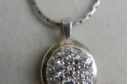 Vintage Sterling Silver 925  Oval Pendant Necklace with Cubic Zirconia Stones length 18" - 9,7g