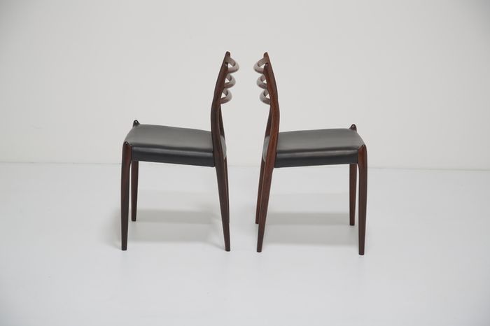 Vintage Set of 8 Rosewood and Leather Dining Chairs Model 78 by Niels Otto Moller, 1960s