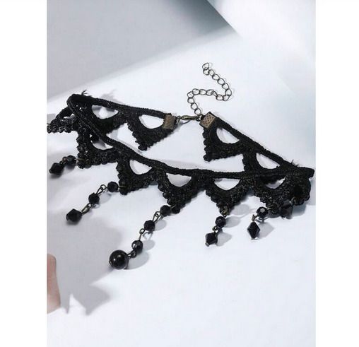 Goth Style Necklace with Black Beads