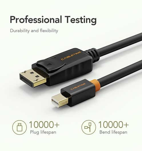 Cabletime 2M Mini DisplayPort to DisplayPort v1.2 Male (4K@60Hz) (Video-Audio) (Gold-Plated) Cable (Brand New/Warranty)