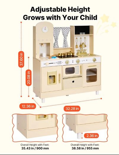 Wooden Kids Play Kitchen with Lights and Sounds Cream