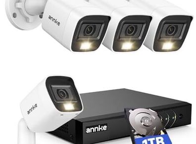 8CH 3K Lite Security CCTV Camera System, AI Human & Vehicle Detection, 5MP Lite DVR with 1TB Hard Drive and 4 x 1920TVL 2MP Home Security Cams, Dual-light with Color Night Vision, IP67