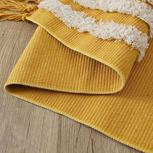 MULTIPLE SIZES AVAILABLE Boho Small Rug 60x90cm Washable Cotton Rug, Yellow Cute Rainbow Hand Woven Tufted Rugs With Tassels, Low Pile Carpet For Kitchen Bathroom Living Room Bedroom Hallway Nursery Indoor Doormat