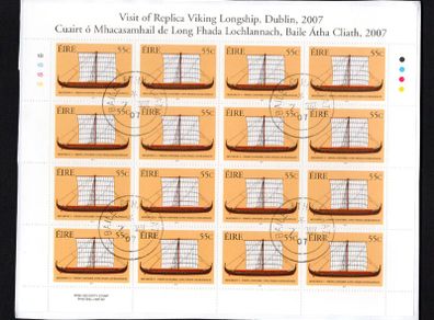 2007 Ireland Viking Heritage Commemorative Stamp Sheetlet Plate 1B1B1B1B Fine CDS Used with Dublin cancel of 7th August 2007 (First day of issue)