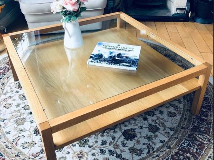 Glass Coffee Table with Storage Shelf