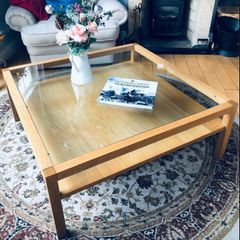Glass Coffee Table with Storage Shelf