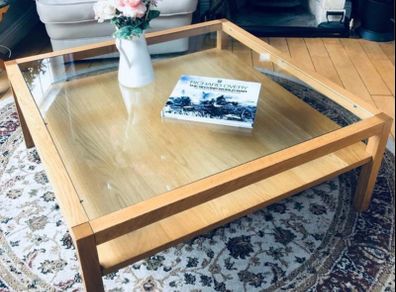 Glass Coffee Table with Storage Shelf
