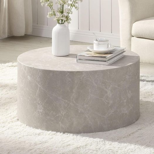 Round Coffee Table 60cm Sand Stone Effect Modern Monoblock Design