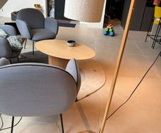 Genuine BoConcept "Woody" Floor Lamp Solid Oak and Boucle Shade