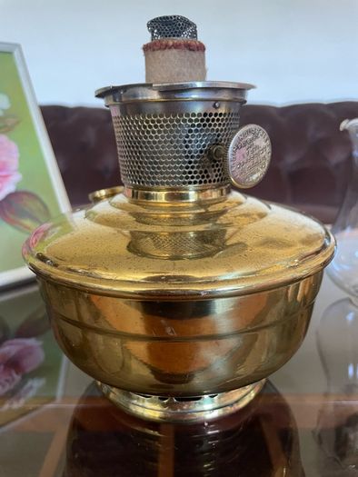 1930s40s Aladdin Model 12 Brass Table Mantle Oil Lamp with Fluted Glass Shade