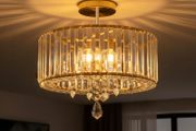 Gold Crystal Ceiling Lights,3-Light Modern LED Chandeliers Fitting,Industrial Crystal Semi Flush Mount Ceiling Lighting for Hallway Living Room Kitchen Bathroom,Dia 36.5cm