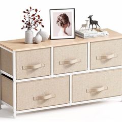 Chest of Drawers, Fabric Storage Drawers easy to Install, Dresser with Wood Top and Large Storage Space (MULTIPLE COLOURS)