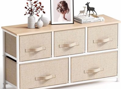 Chest of Drawers, Fabric Storage Drawers easy to Install, Dresser with Wood Top and Large Storage Space (MULTIPLE COLOURS)
