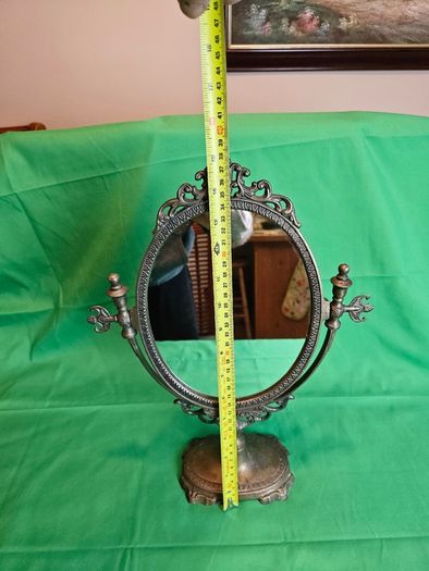 Ornate Victorian Style Brass Swivel Vanity Mirror  Antique Dressing Table Mirror