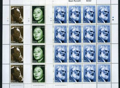 1999 Ireland Irish Actors and Actresses (Michael Mac Liamnoir, Siobhan McKenna & Noel Purcell) Commemorative Stamps Sheetlet Plate 1A1A Mint Never Hinged (MNH)