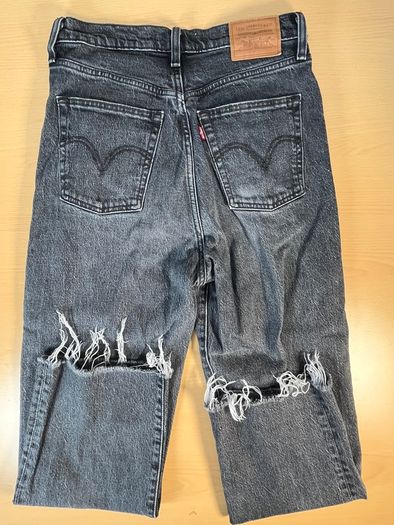 Levis Premium Ribcage Straight Ankle Womens Jeans W28 L25 Black Denim Button Fly