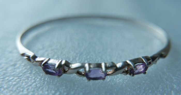 Vintage 925 Sterling Silver and Amethyst Bangle