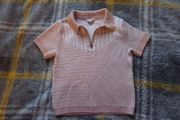 River Island Soft Striped Zip Fine Knit Polo Shirt