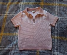 River Island Soft Striped Zip Fine Knit Polo Shirt