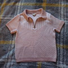 River Island Soft Striped Zip Fine Knit Polo Shirt