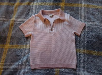 River Island Soft Striped Zip Fine Knit Polo Shirt