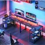L Shaped Gaming Desk with LED Lights, 120 x 80 cm Computer Desk with Power Outlet Image 10