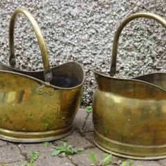 2 Antique Brass Coal Buckets