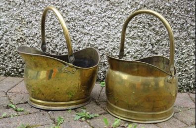 2 Antique Brass Coal Buckets