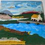 Vintage Upcycled Mixed-Media Textile & Painted Landscape Art unframed Image 4