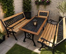 Garden table with 2 bench and 1 chair [ cast iron ]
